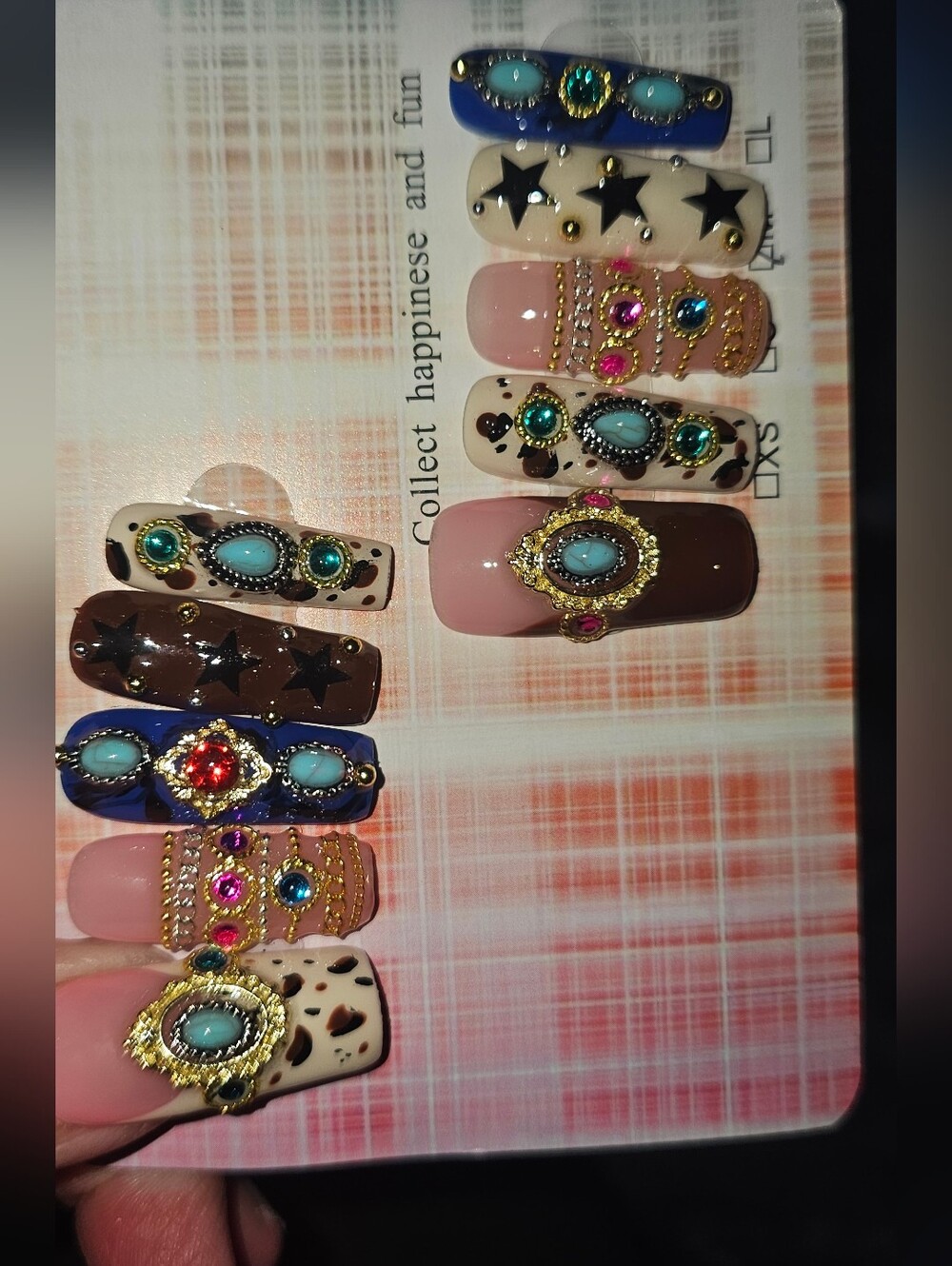 Baroque Ornate Nails  Set Of 10 W/ Gem Accents New Size Medium